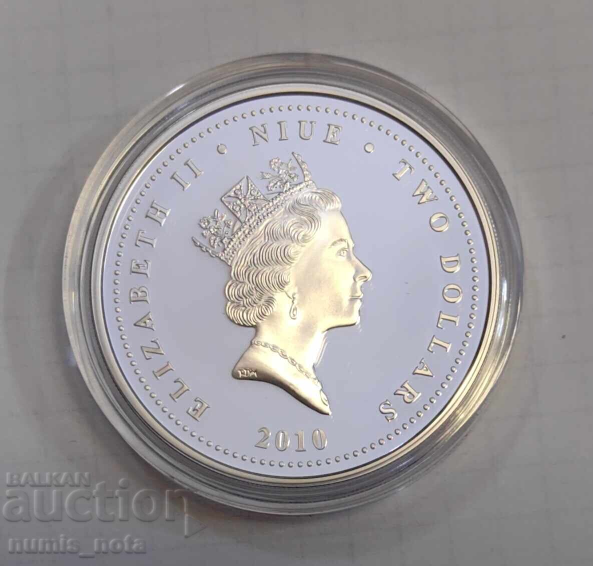 Licitație 2 dolari 2010 Niue - 1 oz . Monedă de argint