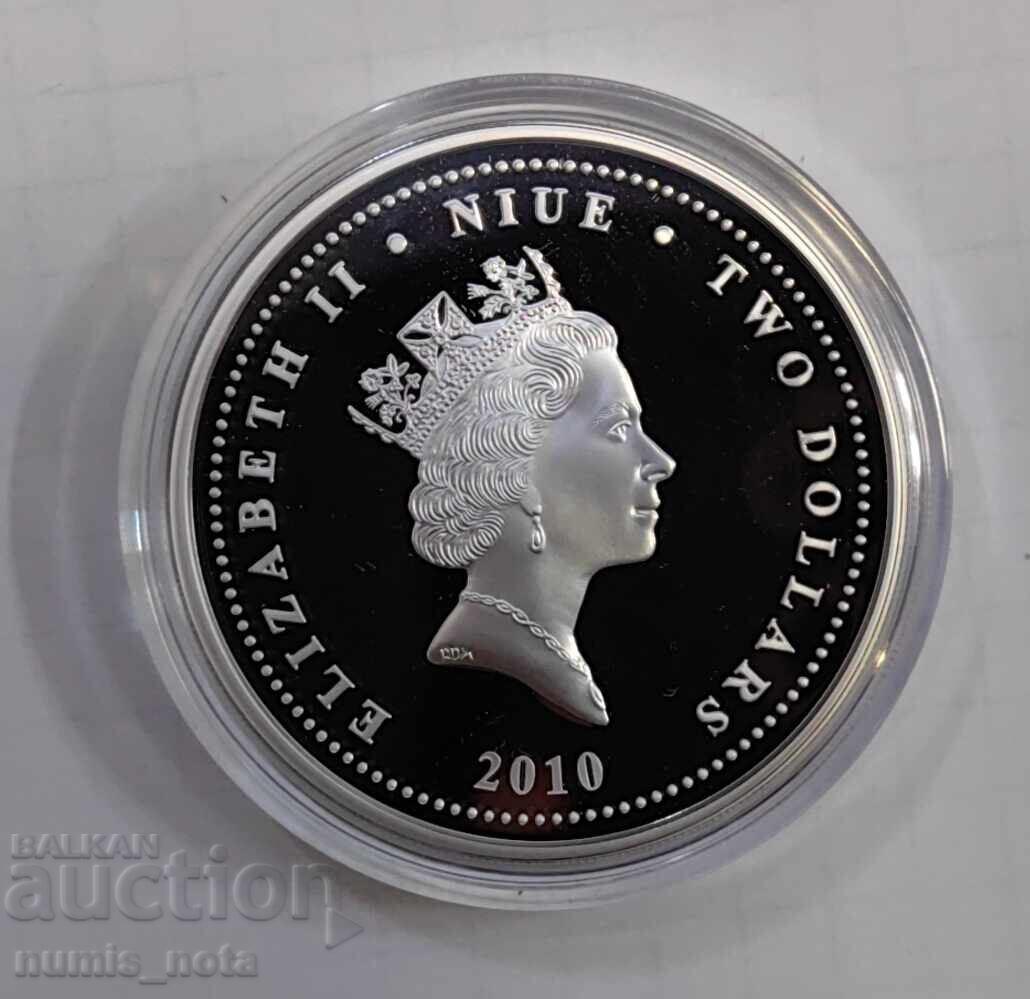 Livrarea 2 dolari 2010 Niue - 1 oz . Monedă de argint