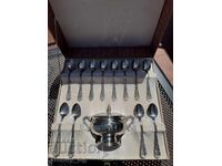 Set italian de lingurițe argintate + zaharniță, A.R.G. 100