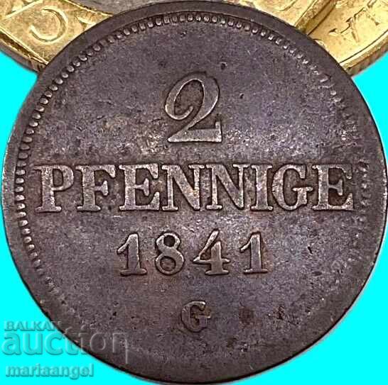 Saxony 2 Pfennig 1841 Γερμανία G - Allretburg - αρκετά σπάνιο με τιμή € 11.95 | 23.37 BGN