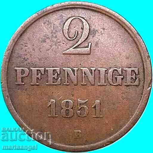 Delivery of 2 pfennigs 1851 Germany Hanover