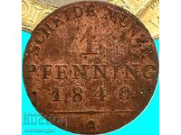 1 пфениг 1840 Прусия Германия -  рядка година