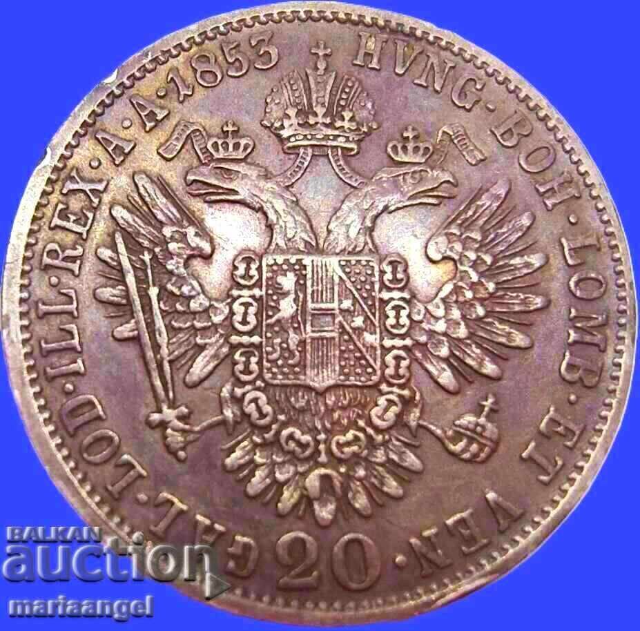 20 kreuzer 1853 Austria Franz Joseph argint Patină - rar! cu preț € 49.00 | 95.84 BGN 20 kreuzer 1853 Austria Franz Joseph argint Patină - rar! cu preț € 49.00 | 95.84 BGN