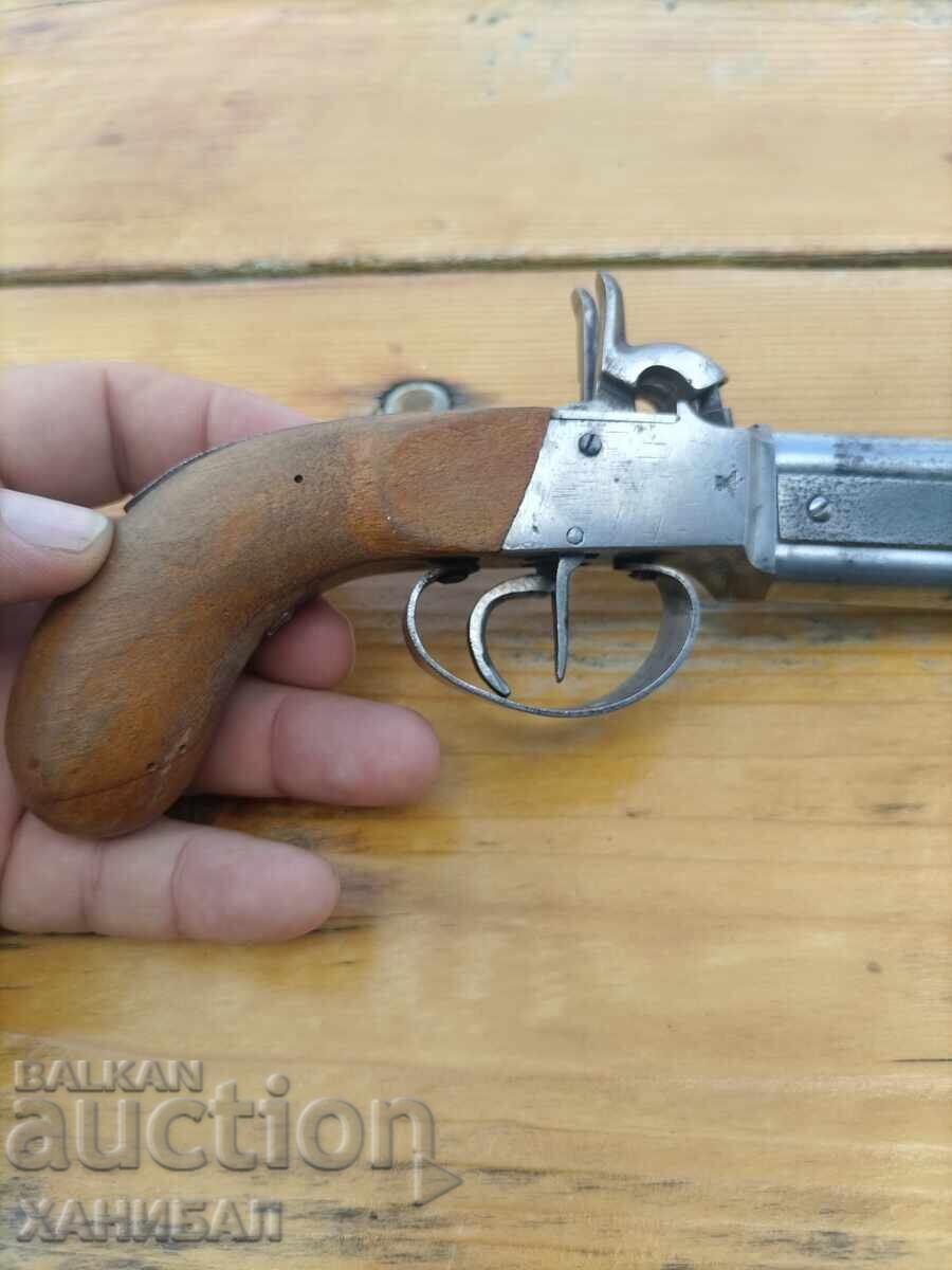 PISTOL VECHI CU DOUĂ ȚEVI, CU CAPSĂ, FUNCȚIONAL - 5