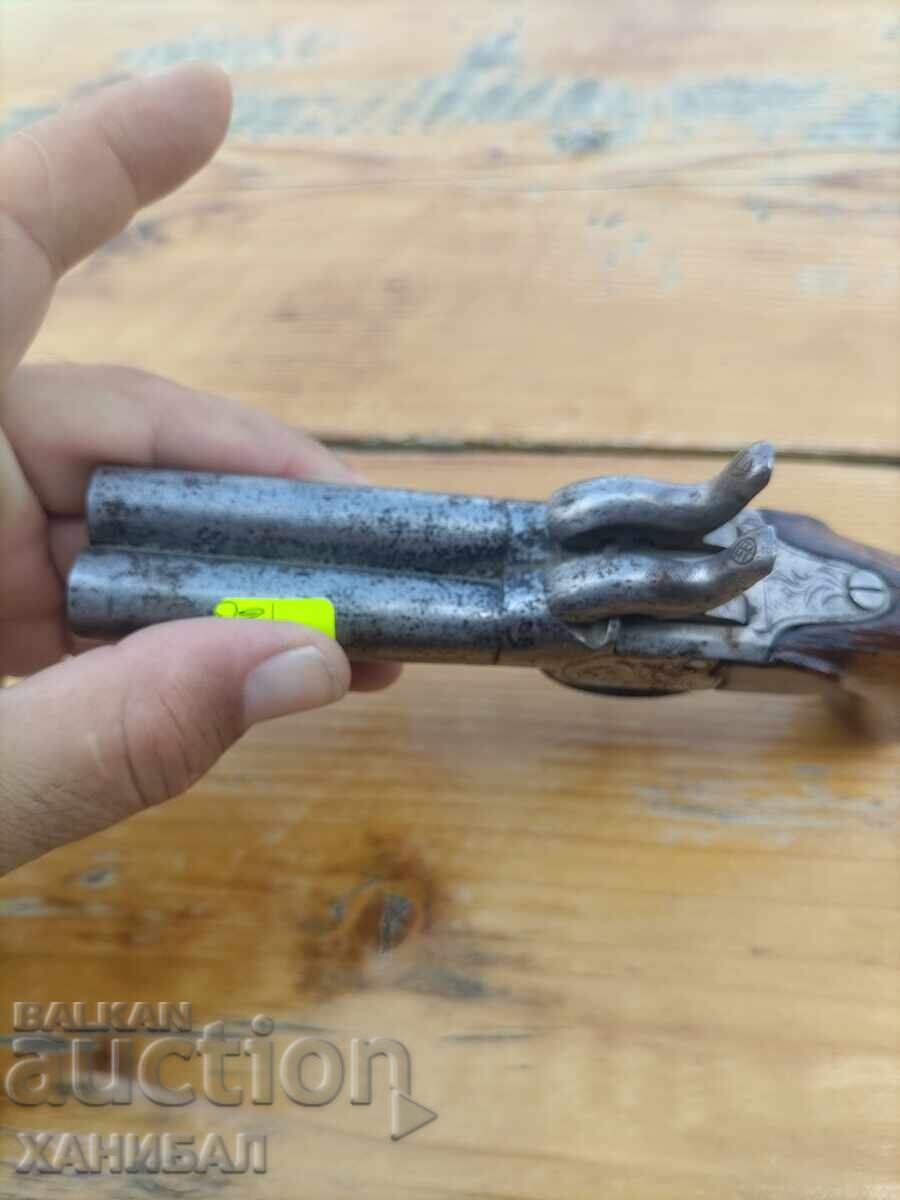 OLD PERCUSSION DOUBLE-BARREL PISTOL - 5