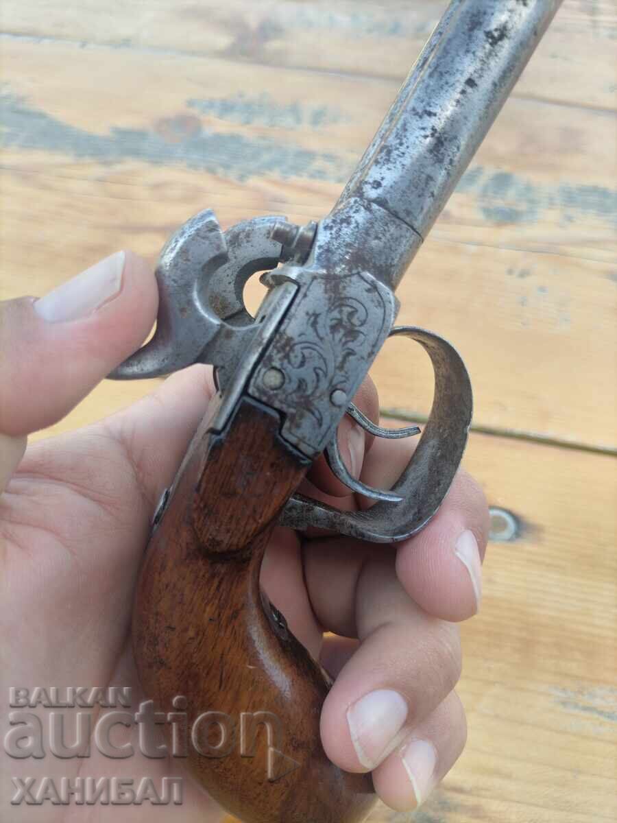 OLD PERCUSSION DOUBLE-BARREL PISTOL - 6