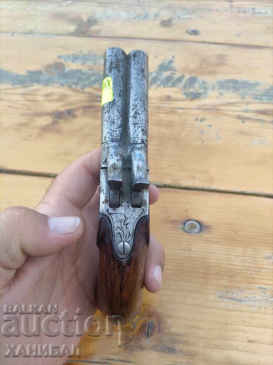 OLD PERCUSSION DOUBLE-BARREL PISTOL - 7