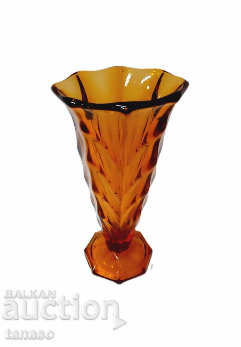 Licitație Vază vintage din sticlă portocalie cu design geometric 16,5 cm