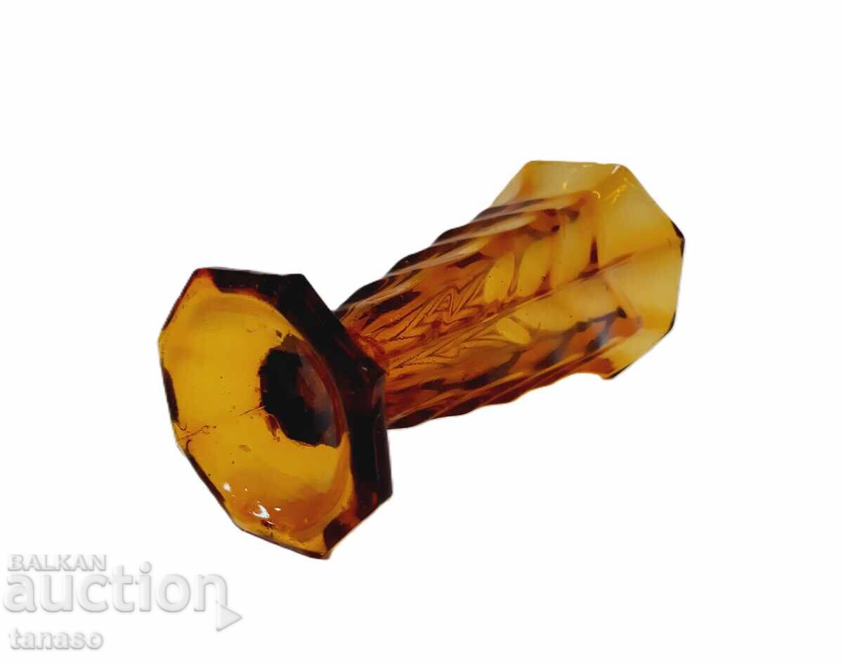 Vază vintage din sticlă portocalie cu design geometric 16,5 cm - 5
