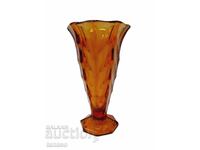 Vază vintage din sticlă portocalie cu design geometric 16,5 cm