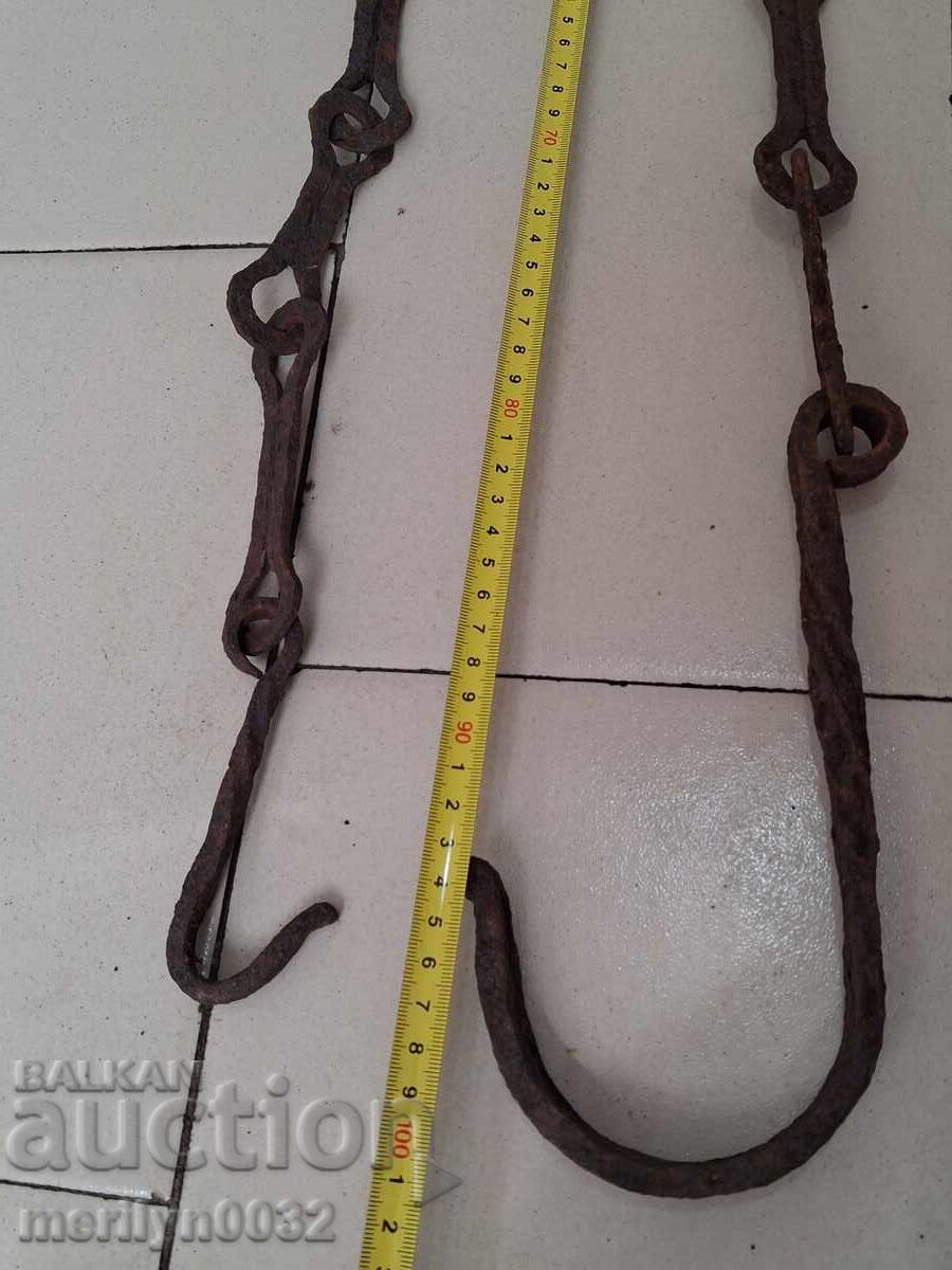 Lant vechi din fier forjat cu carlig, lant vatra carlig - 5 Lant vechi din fier forjat cu carlig, lant vatra carlig - 5