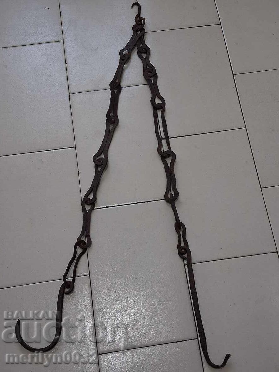 Παλιά αλυσίδα από σφυρήλατο σίδερο με γάντζο, αλυσίδα με γάντζο εστίας με τιμή € 21.99 | 43.01 BGN