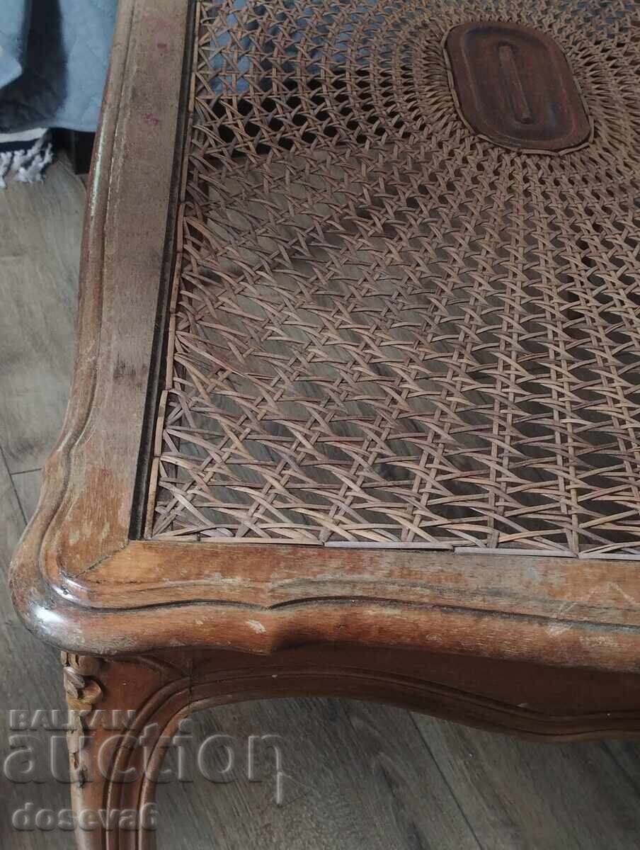 Măsuță de cafea retro din lemn masiv cu blat din ratan împletit - 6