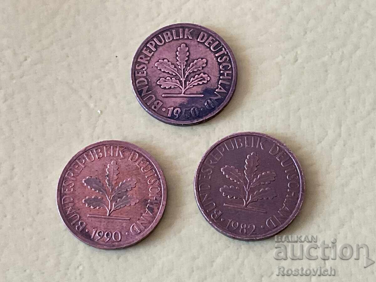 Germany 1 pfennig 1950, 1982, 1990