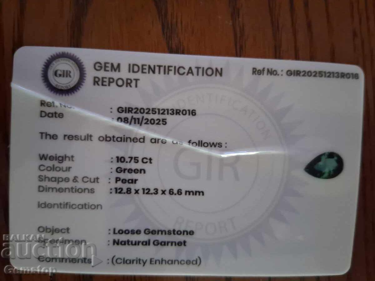 BZC! 10.75 ct φυσικός γρανάτης τσαβορίτης σε σχήμα αχλαδιού με πιστοποιητικό GIR από 1 ct - 7