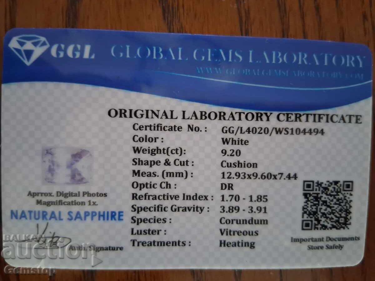 Fără preț de rezervă! 9.20 ct. safir natural tăietură cushion, certificat GGL, de la 1 leu! - 6 Fără preț de rezervă! 9.20 ct. safir natural tăietură cushion, certificat GGL, de la 1 leu! - 6
