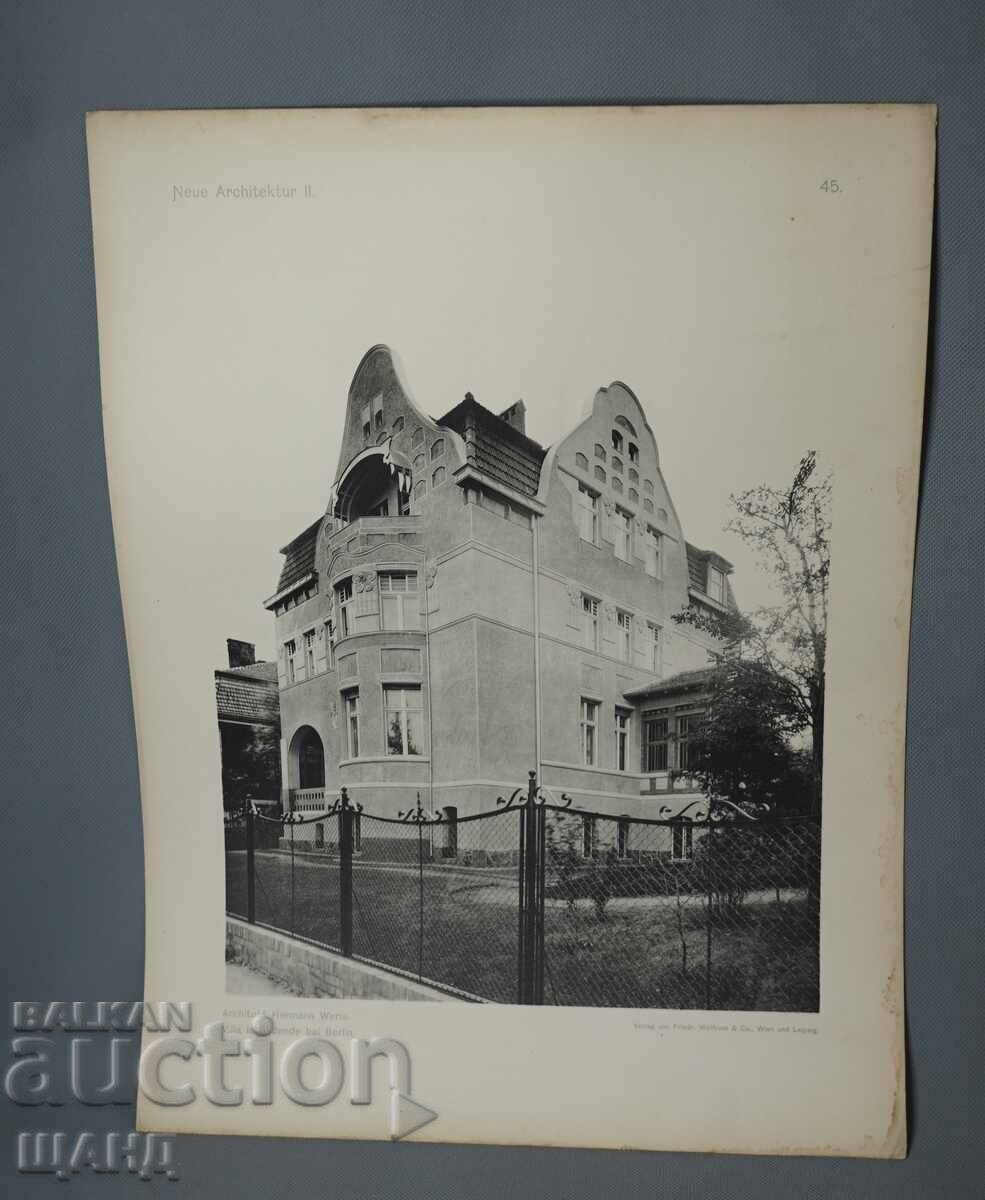 1900 Βιέννη αρχιτεκτονική λιθογραφία βίλας κτιρίου σπιτιού