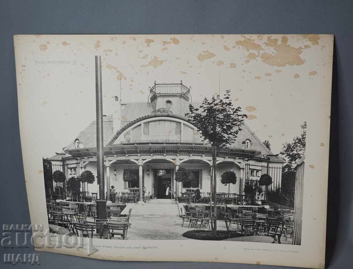 1900 Βιέννη αρχιτεκτονική λιθογραφία βίλας κτιρίου σπιτιού