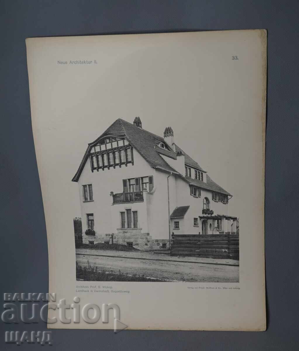 Litografie arhitecturală din Viena, 1900, vilă, clădire, casă
