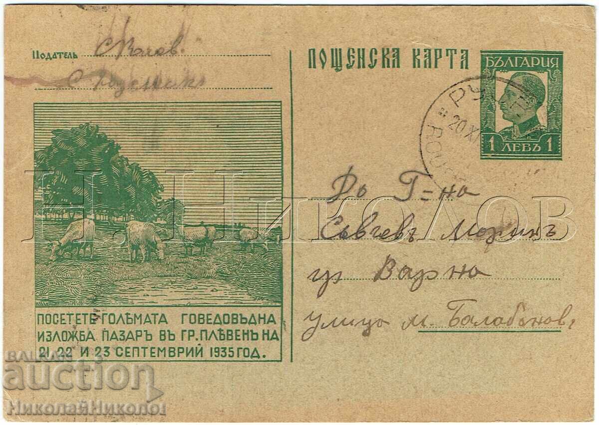 1935 CARTE POȘTALĂ VECHE RUSE VARNA EXPOZIȚIE DE CREȘTERE A BOVINELOR J889