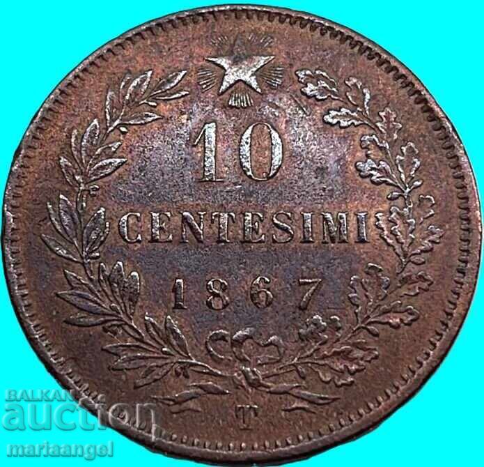 Livrarea 10 centesimi 1867 Italia T - Torino Victor Emanuel - rar!