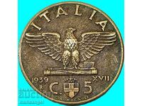 5 centesimi 1939 Italia Victor Emanuel - an rar