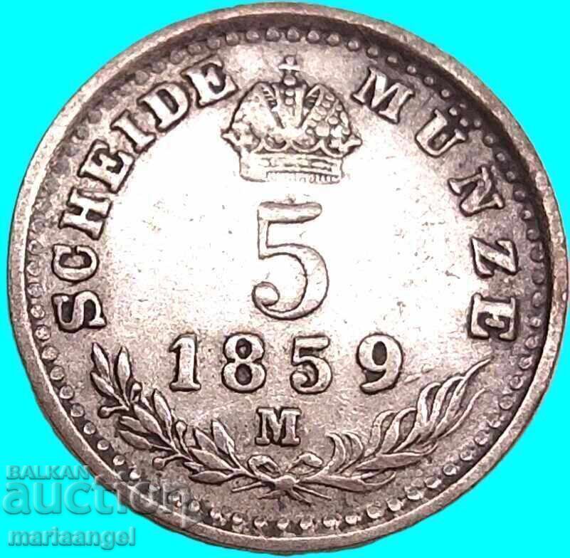 5 Kreuzers 1859 Austria pentru Italia M - argint Milano - rar - 5
