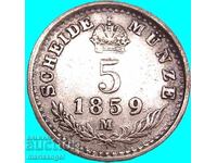 5 Kreuzers 1859 Austria pentru Italia M - argint Milano - rar