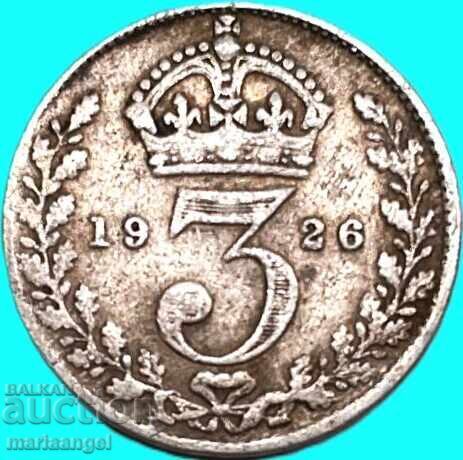 Licitație 3 Pence 1926 Marea Britanie argint Patină