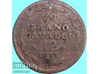 1 grano 12 cavalli (cani) 1792 Italia Napoli cupru mare