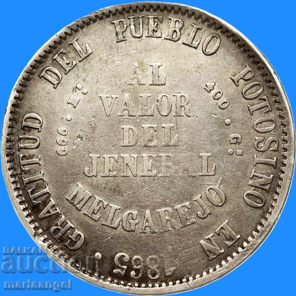 Παράδοση Βολιβία 1865 1 Melgarejo 19,63g ασήμι - ΣΠΑΝΙΟ