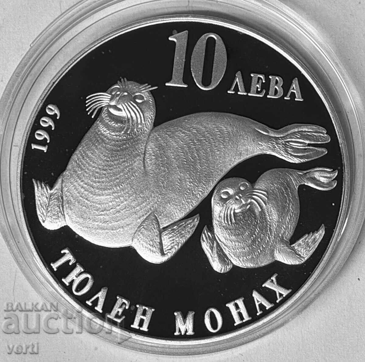10 leva 1999 - Animale sălbatice pe cale de dispariție - Foca călugăr