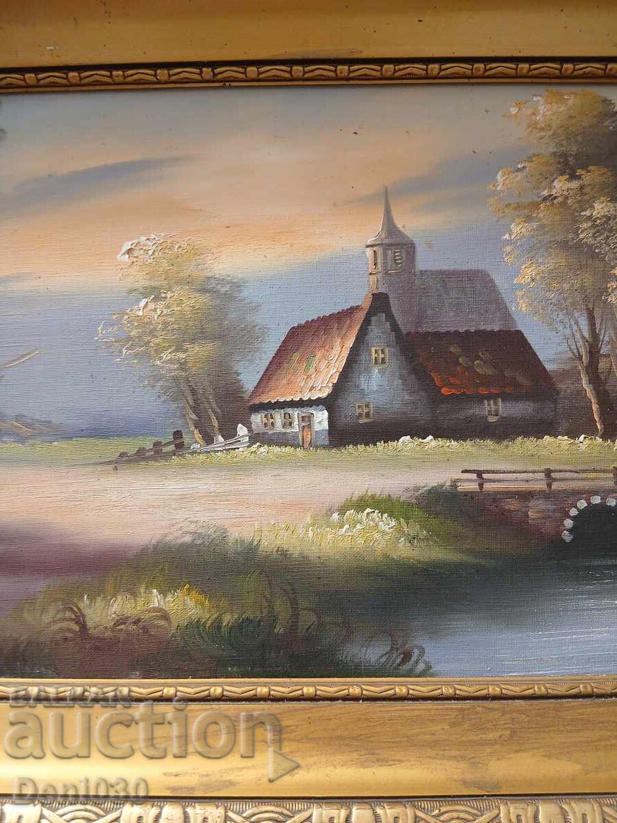 Licitație Frumos pictură originală în ulei pe pânză într-un cadru frumos