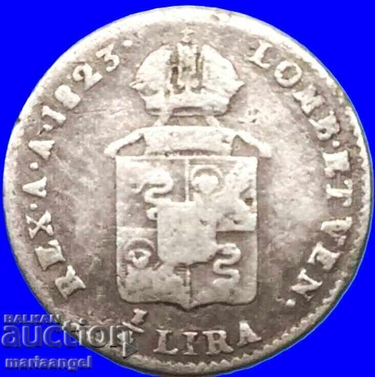 1/4 Lira 1823 Austria for Italy M-Milan Lombardy-Venetia