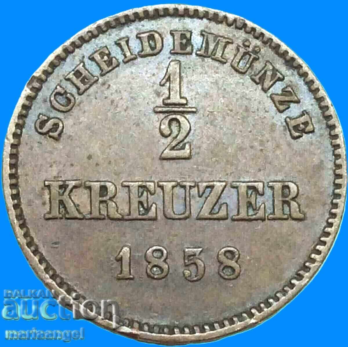 Παράδοση 1/2 Kreuzer 1858 Βυρτεμβέργη Γερμανία
