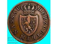 Nassau 1 Kreuzer 1842 Germania Ducele Adolf aramă