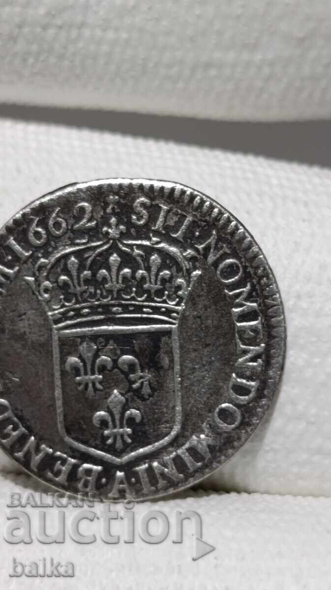 Delivery of SILVER COIN 1/12 ECU 1662 *A* - LOUIS XIV, FRANCE Delivery of SILVER COIN 1/12 ECU 1662 *A* - LOUIS XIV, FRANCE