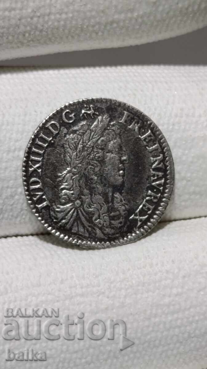 SILVER COIN 1/12 ECU 1662 *A* - LOUIS XIV, FRANCE - 5 SILVER COIN 1/12 ECU 1662 *A* - LOUIS XIV, FRANCE - 5