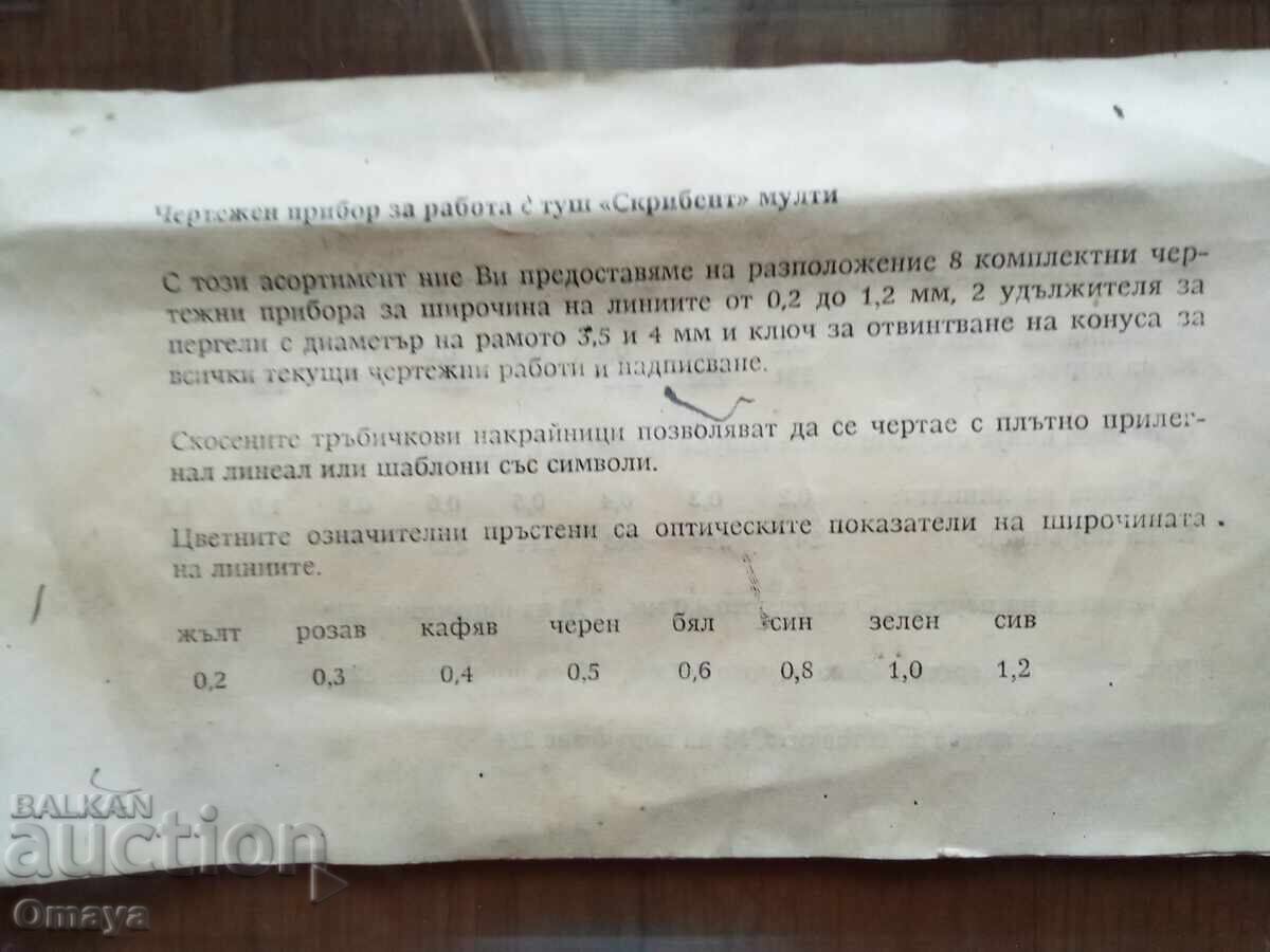 Livrarea Set vechi profesional de instrumente de desen cu tuș Scribent