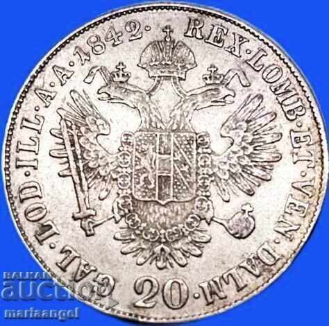 Livrarea 20 kreuzer 1842 Austria M - Milano argint Livrarea 20 kreuzer 1842 Austria M - Milano argint
