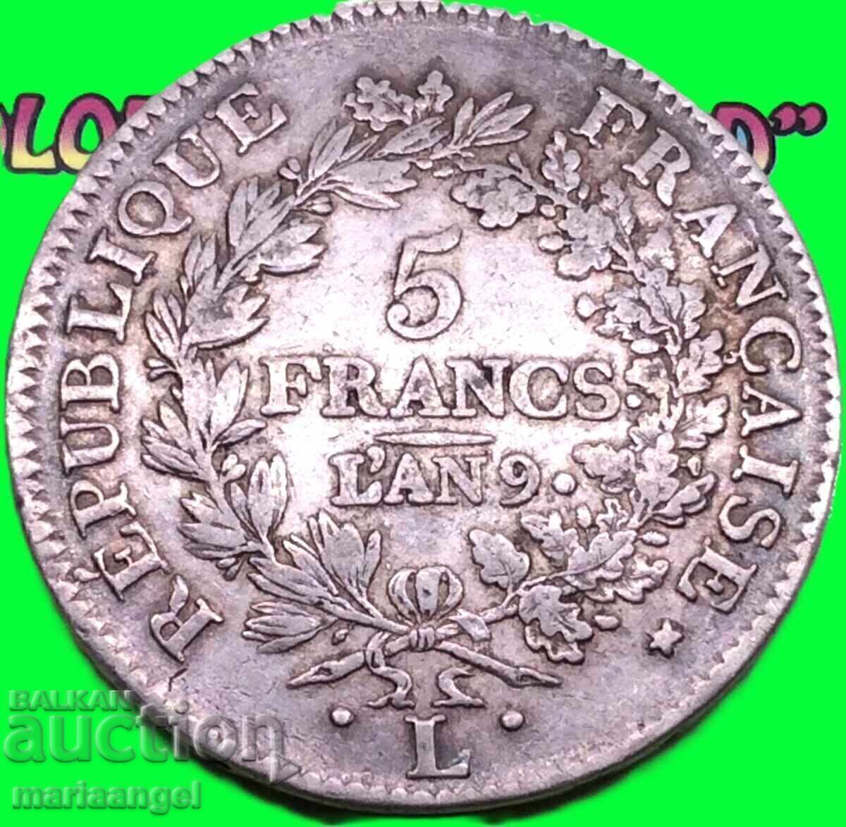 Napoleon 5 Franci LaN9 (1800) Franța L - Bayonne RAR cu preț € 298.00 | 582.84 BGN