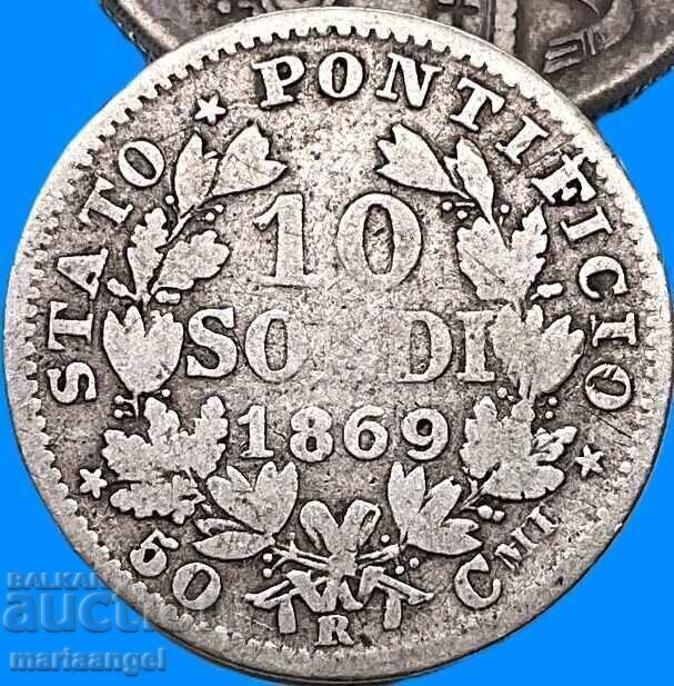 Licitație 10 soldi 1869 Vatican Pius IX anul XXIV argint