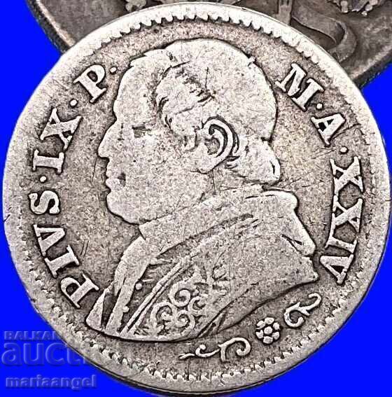 Livrarea 10 soldi 1869 Vatican Pius IX anul XXIV argint