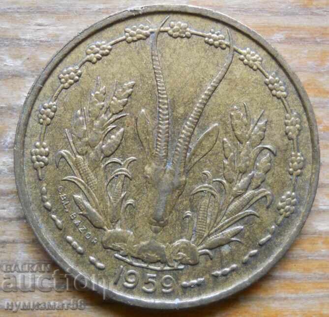 10 φράγκα 1959 - Δυτική Αφρική με τιμή € 1.60 | 3.13 BGN 10 φράγκα 1959 - Δυτική Αφρική με τιμή € 1.60 | 3.13 BGN