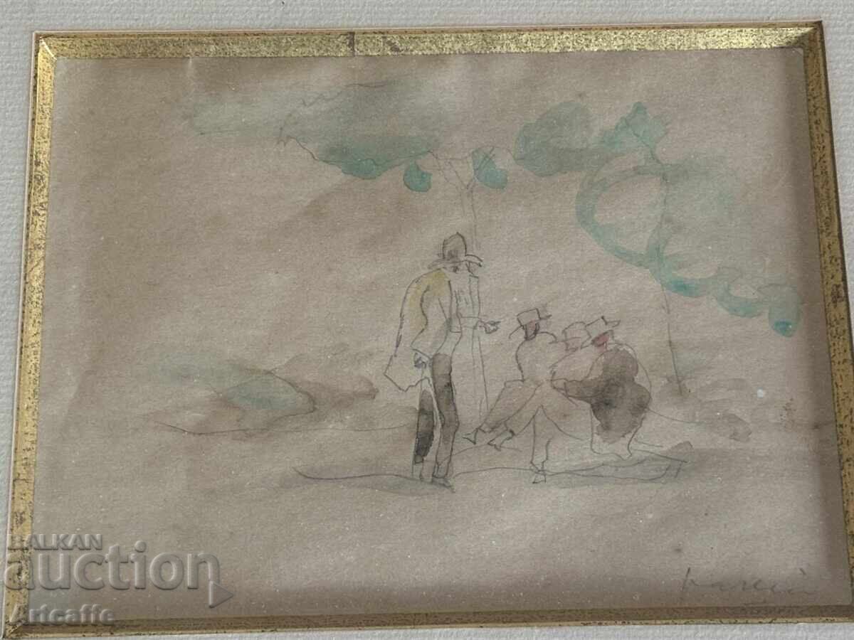 Licitație Jules Pascin - acuarelă originală, semnată, înrămată, Franța