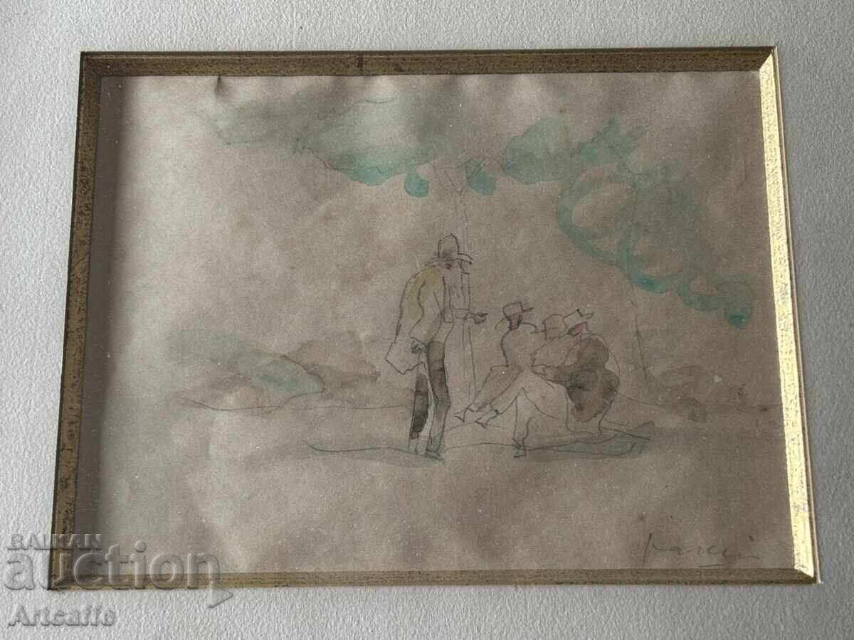 Jules Pascin - acuarelă originală, semnată, înrămată, Franța - 5