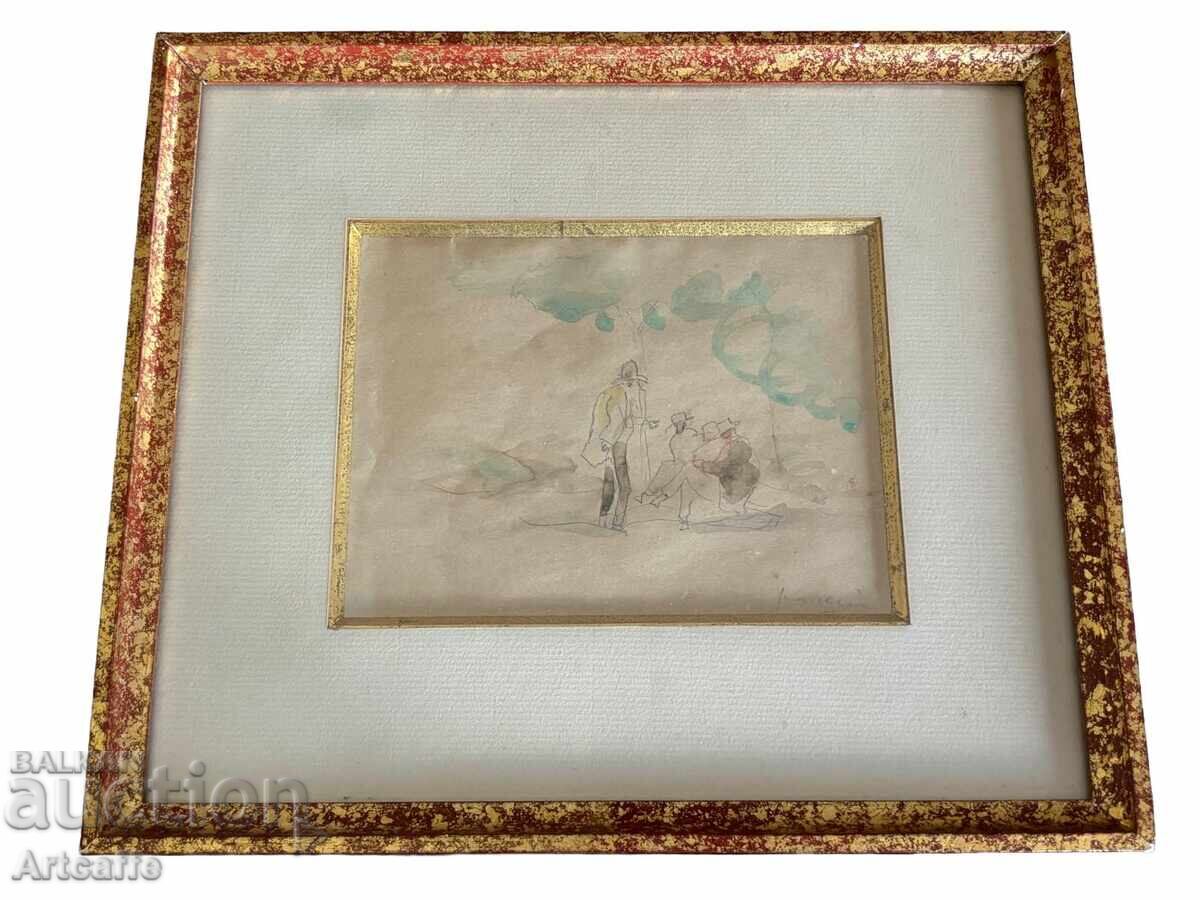 Jules Pascin - acuarelă originală, semnată, înrămată, Franța
