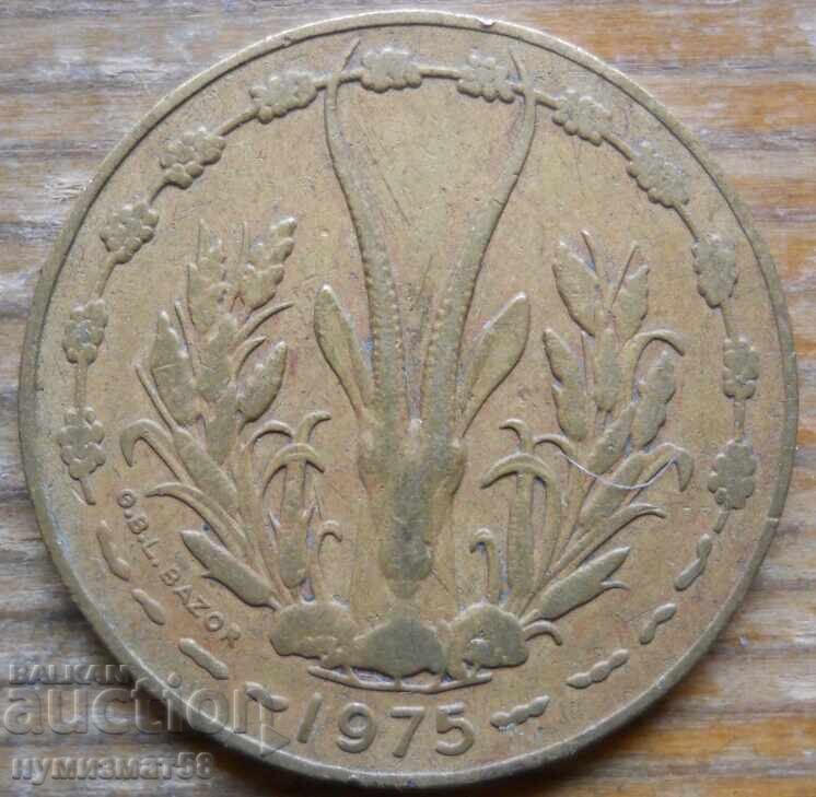 10 φράγκα 1975 - Δυτική Αφρική με τιμή € 1.30 | 2.54 BGN 10 φράγκα 1975 - Δυτική Αφρική με τιμή € 1.30 | 2.54 BGN