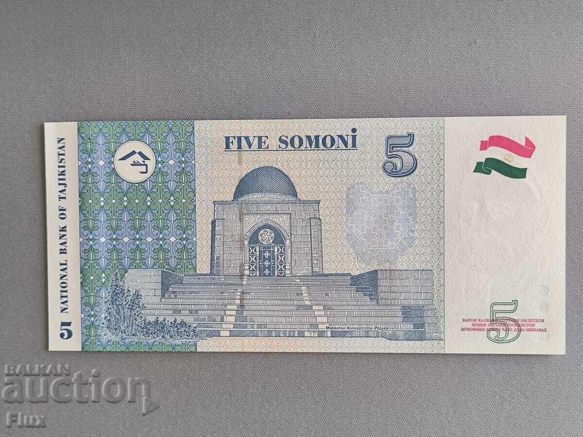 Bancnota - Tadjikistan - 5 somoni UNC | 1999 cu preț € 4.00 | 7.82 BGN Bancnota - Tadjikistan - 5 somoni UNC | 1999 cu preț € 4.00 | 7.82 BGN