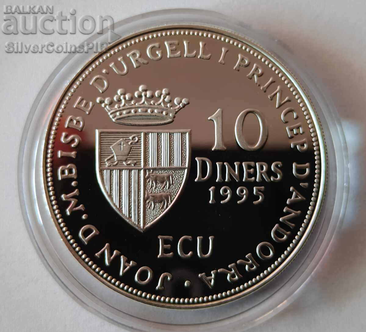 Аукцион Сребро 10 Динера Съвет на Европа 1995 Андора Екю